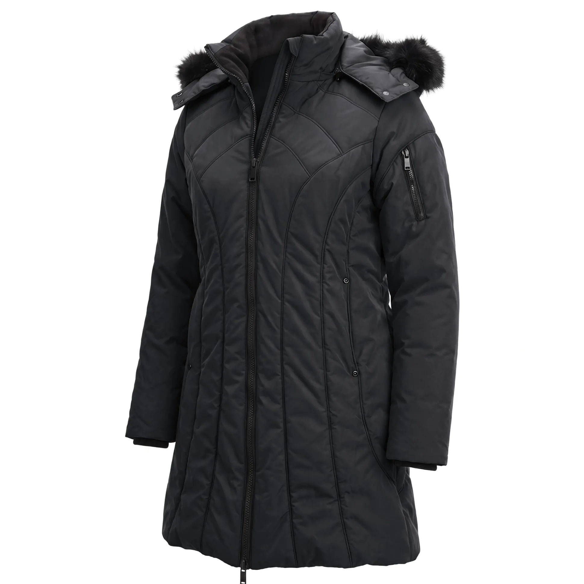 Snowfall Parka Puffer Coat with Detachable Hood and Faux-Fur Trim