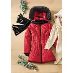 Snowfall Parka Puffer Coat with Detachable Hood and Faux-Fur Trim