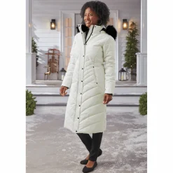 Snowfall Quilted Puffer Duffle Coat with Removable Faux-Fur and Hood