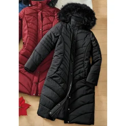 Snowfall Quilted Puffer Duffle Coat with Removable Faux-Fur and Hood