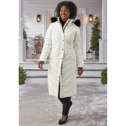 Snowfall Quilted Puffer Duffle Coat with Removable Faux-Fur and Hood