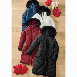 Snowfall Quilted Puffer Duffle Coat with Removable Faux-Fur and Hood
