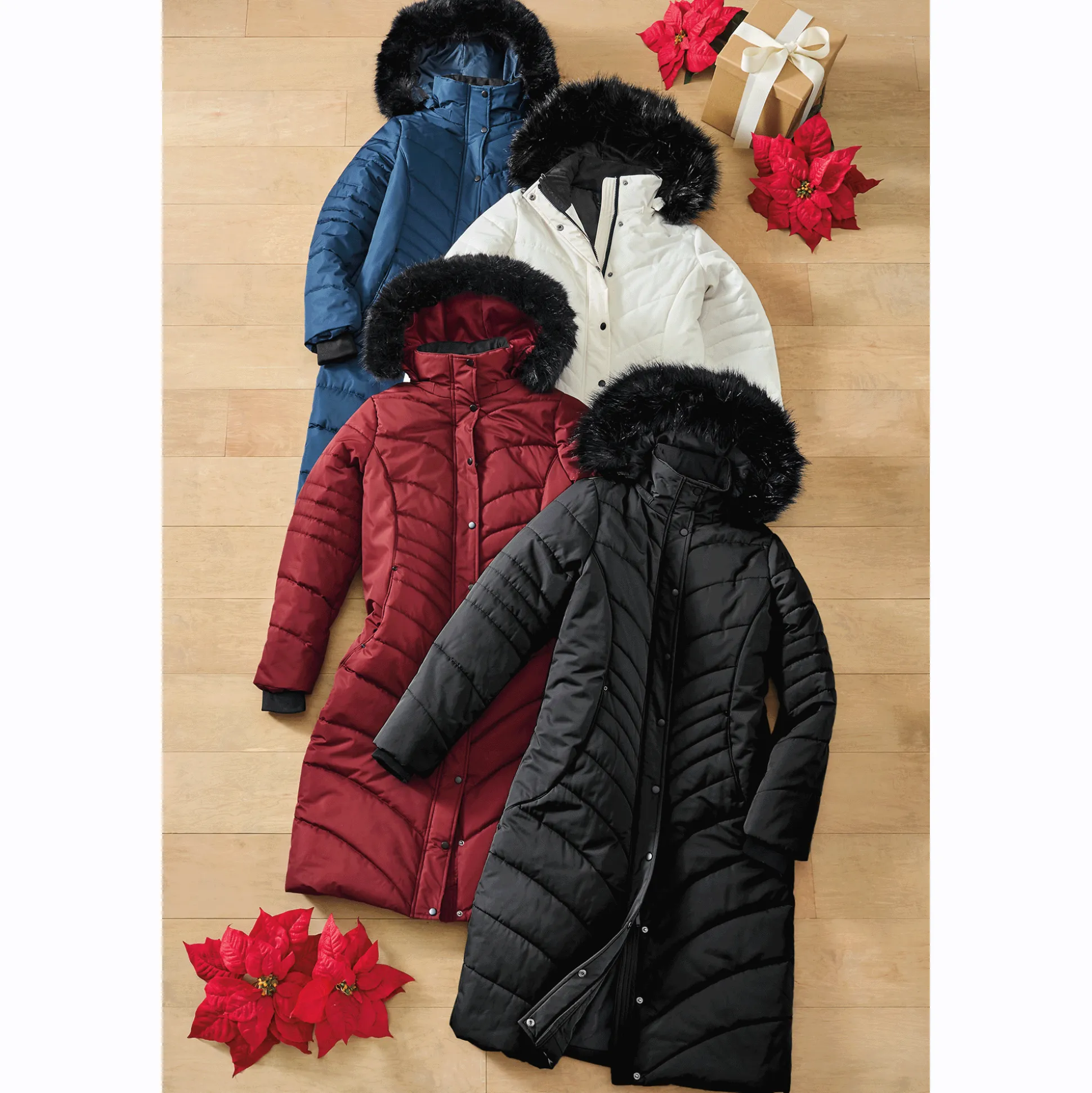 Snowfall Quilted Puffer Duffle Coat with Removable Faux-Fur and Hood