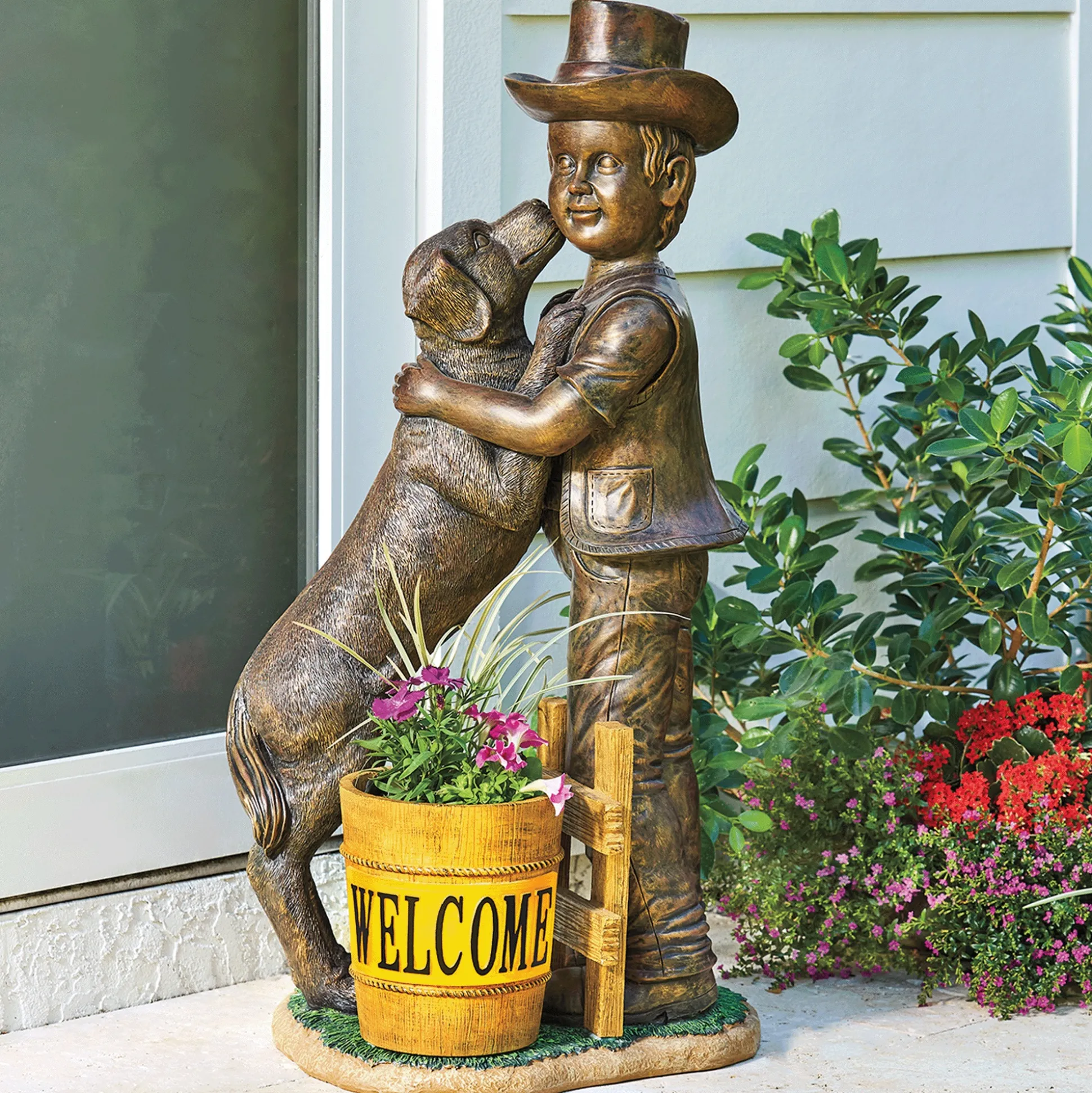 Solar Boy with Dog Planter