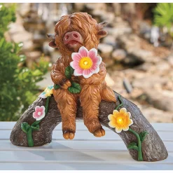 Solar Highland Cow Statue