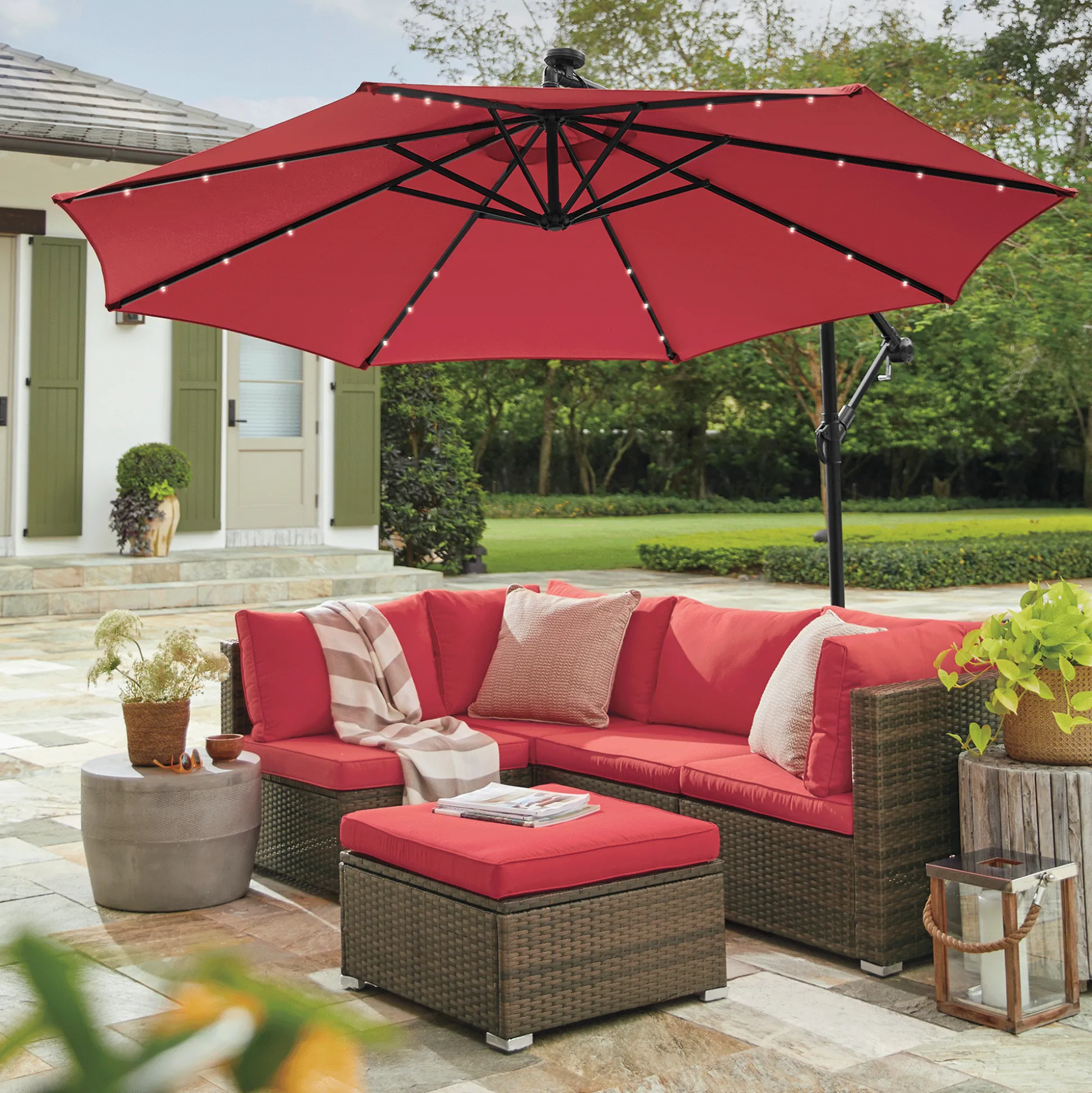 10' Solar Lit Offset Umbrella
