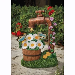 Solar Water Faucet and Flowers in Pot Statue