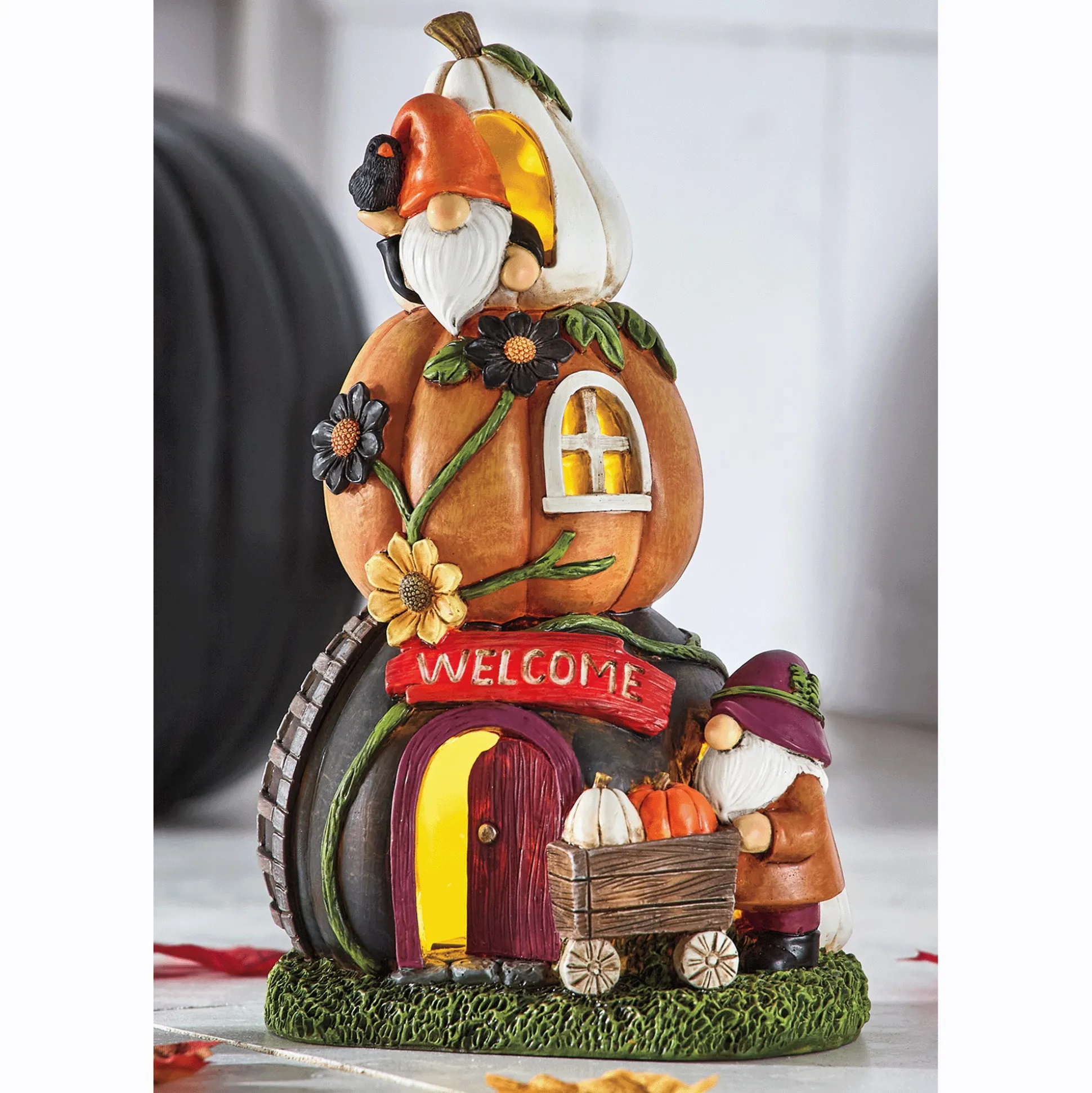 Solar Welcome Gnome Pumpkin House