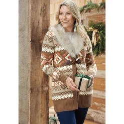 Southwest Faux-Fur Trim Cardigan