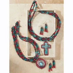 Southwest Faux-Turquoise Pendant Necklace & Earring Set
