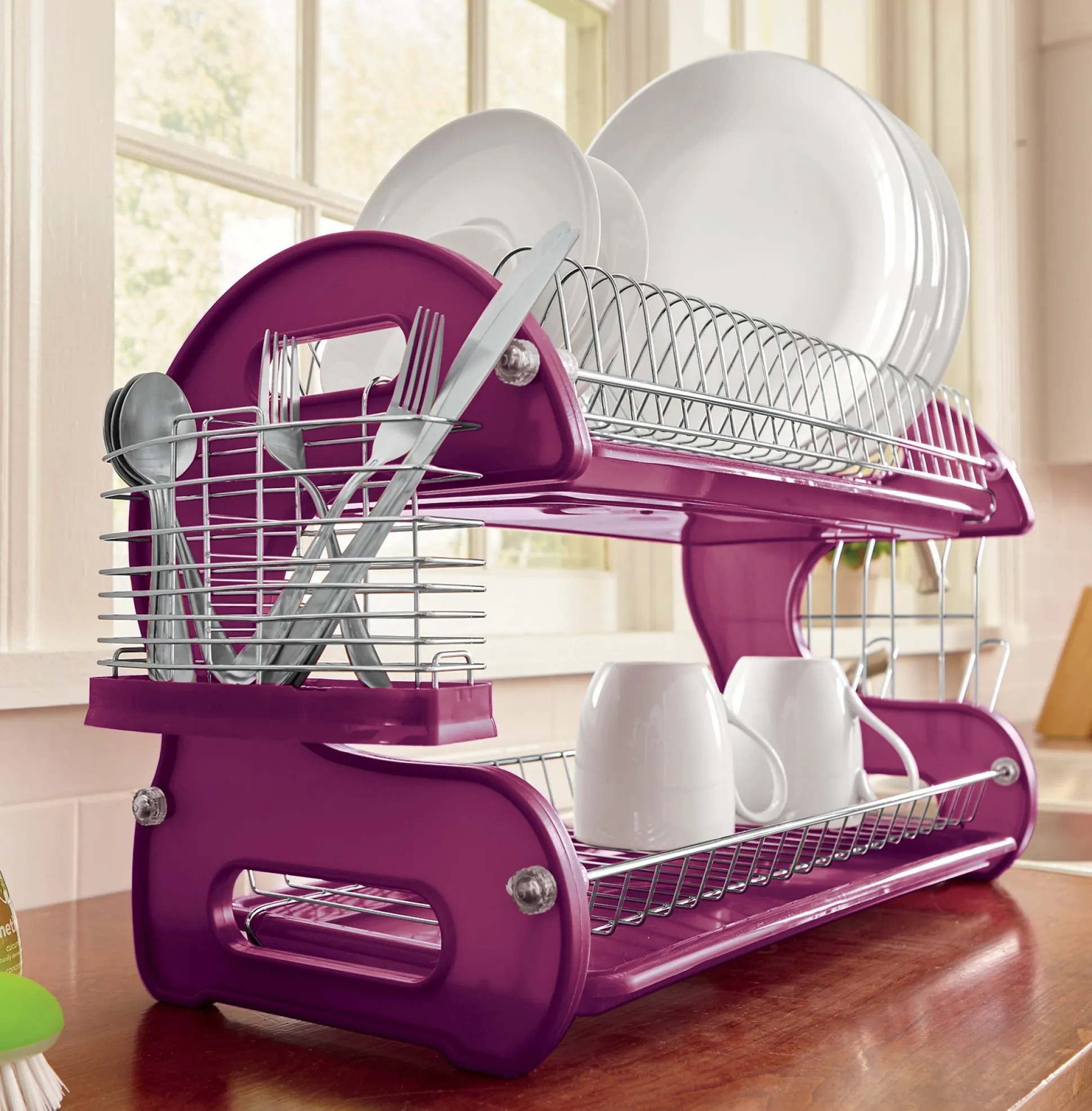 Space-Saving 2-Tier Dish Drying Rack with Utensil Holder