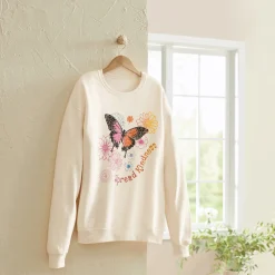 Spread Kindness Women’s Graphic Butterfly Statement Sweatshirt with Crew Neck