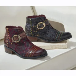 Spring Step Women's Georgiana Leather Buckle Bootie with Colorful Stitching