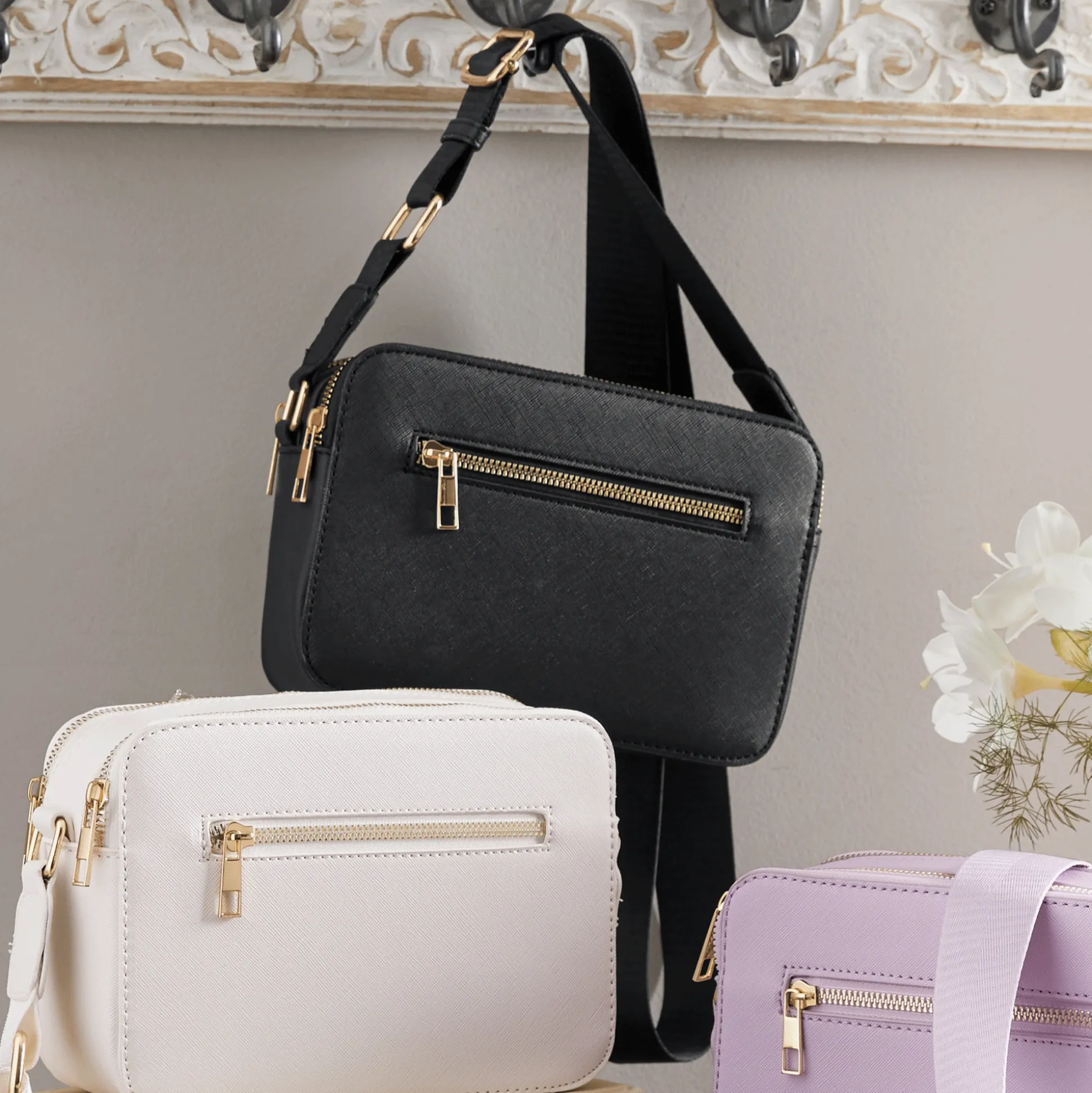 Square Crossbody with Zip Closures