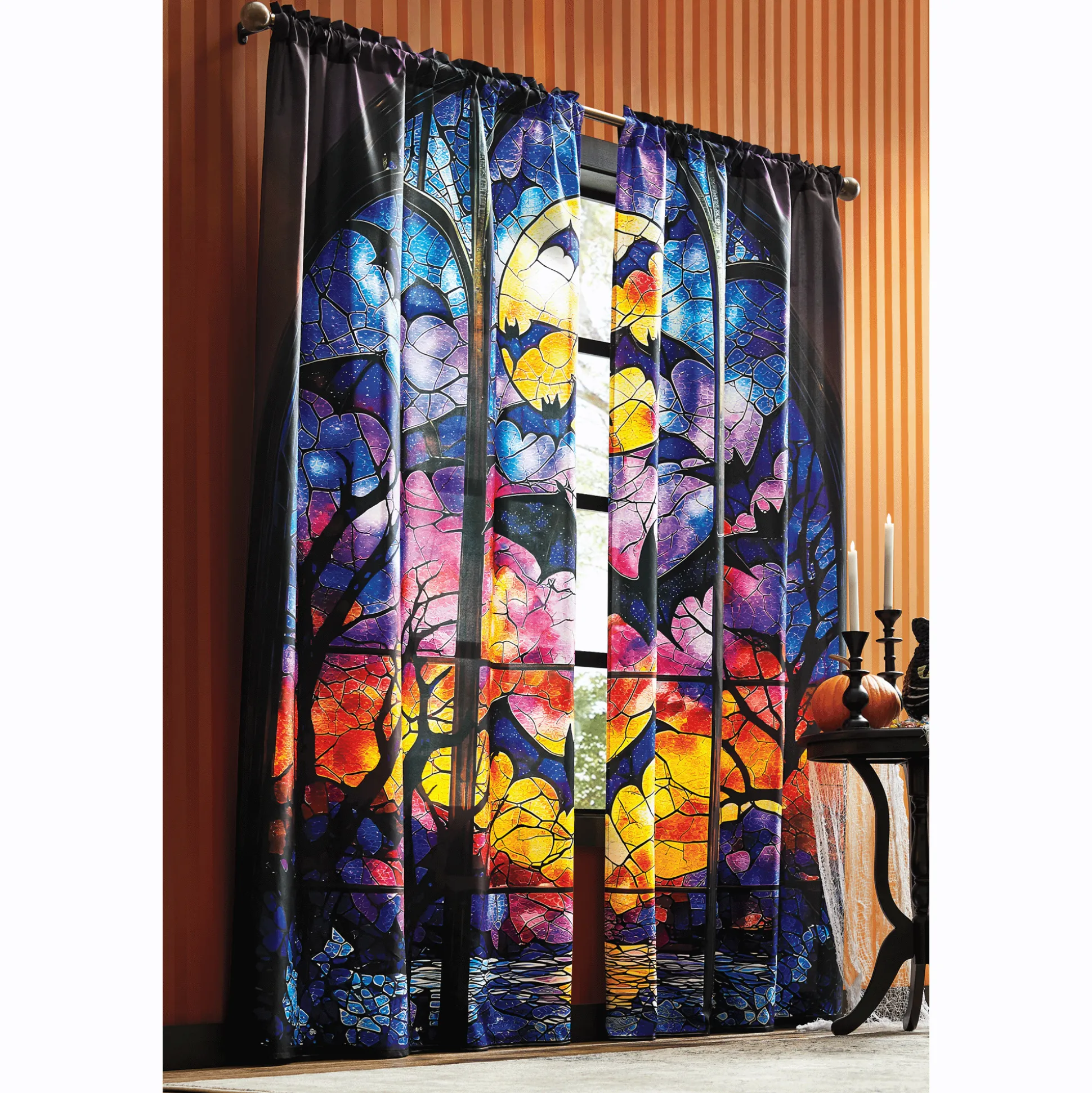 Stained Glass Bats Panel Pair