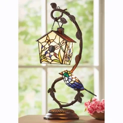 Stained Glass Birdhouse Lamp