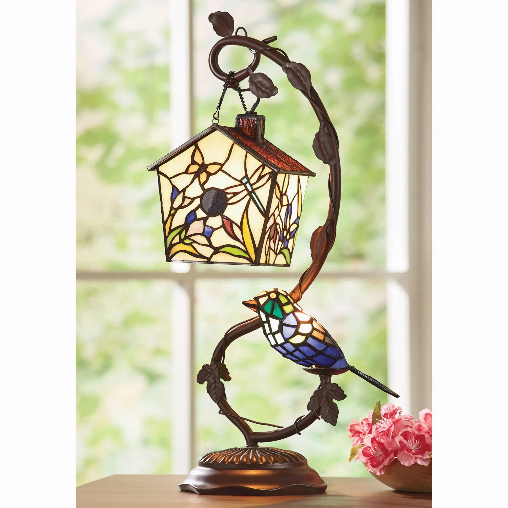 Stained Glass Birdhouse Lamp