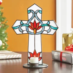Stained Glass Cross Candleholder