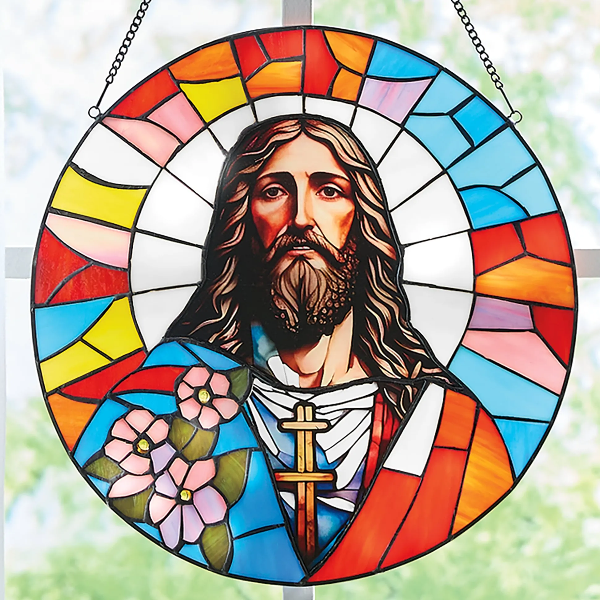 Stained Glass Floral Jesus Portrait