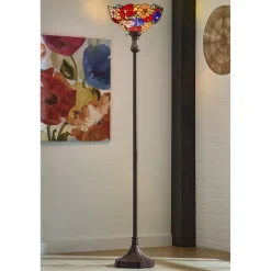 Stained Glass Flower Torchiere Floor Lamp