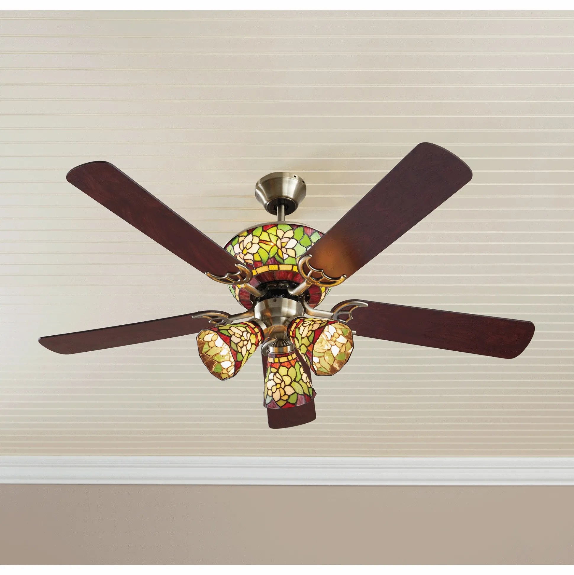 Stained Glass Magnolia Ceiling Fan