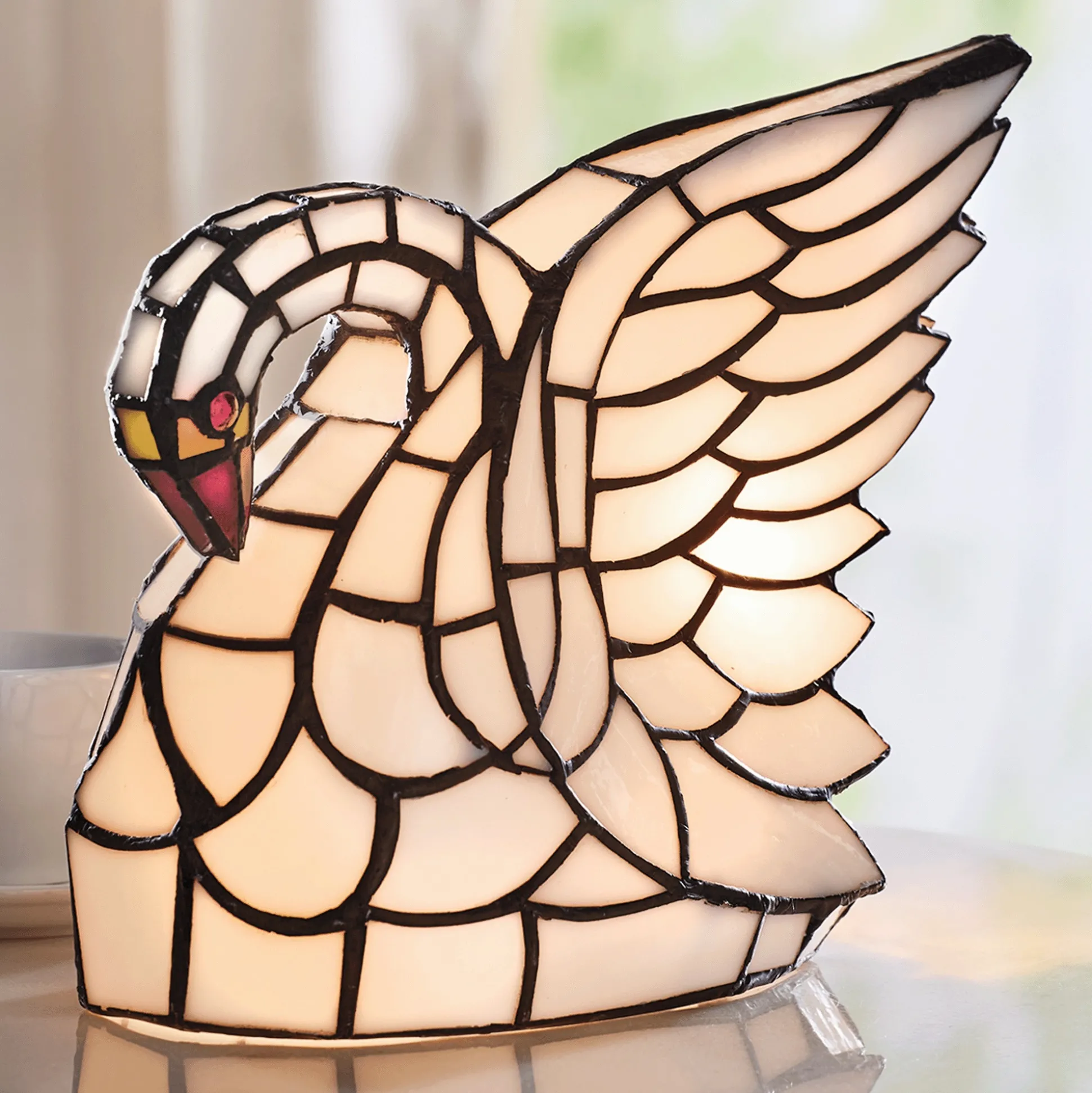 Stained Glass Swan Lamp
