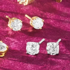 Sterling Lab-Created Diamond Round Solitaire Post Earrings