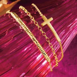 Sterling 3-Piece Cross/Bar/Link Bracelet Set