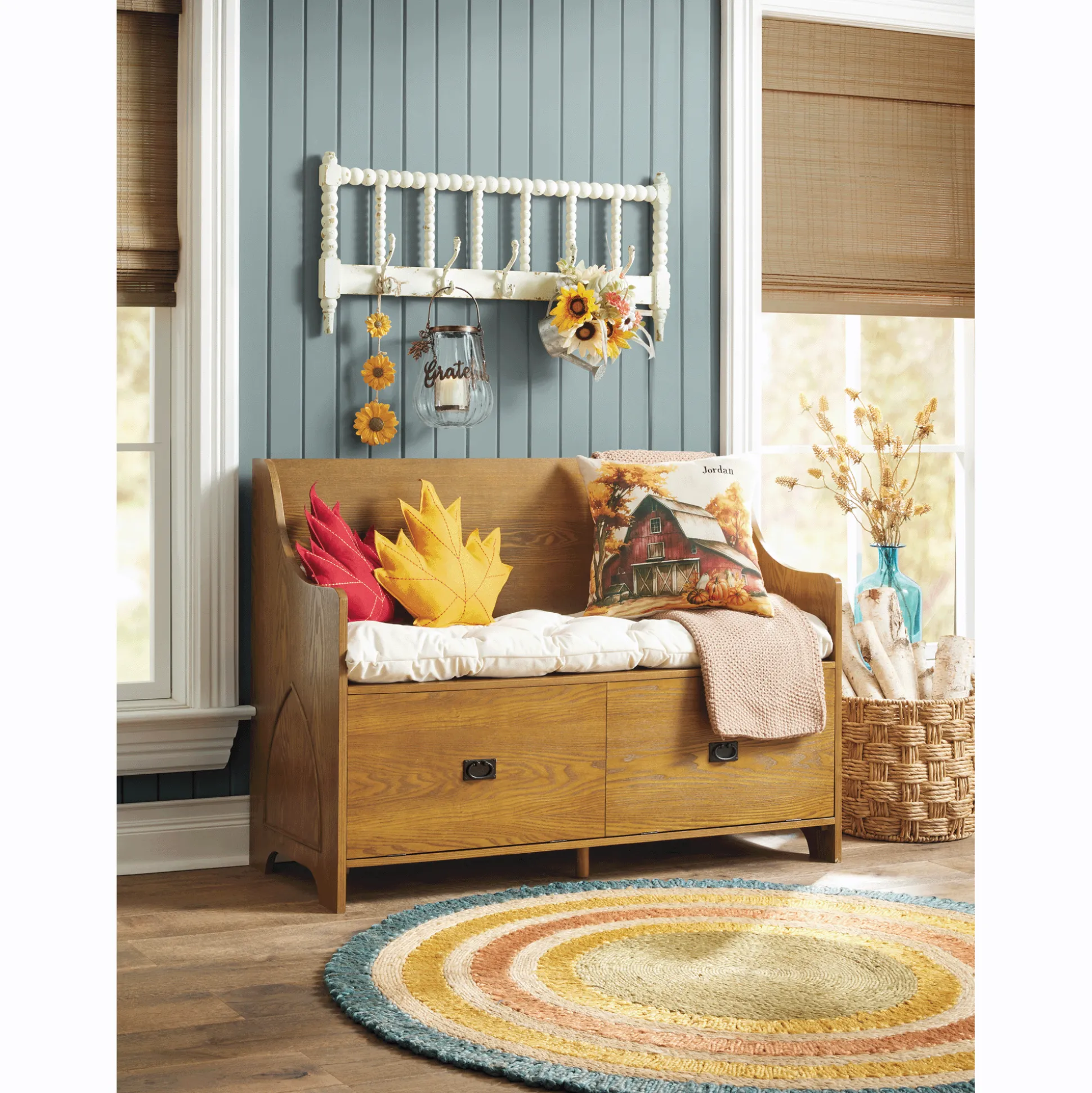 Storage Pew with Seat Cushion
