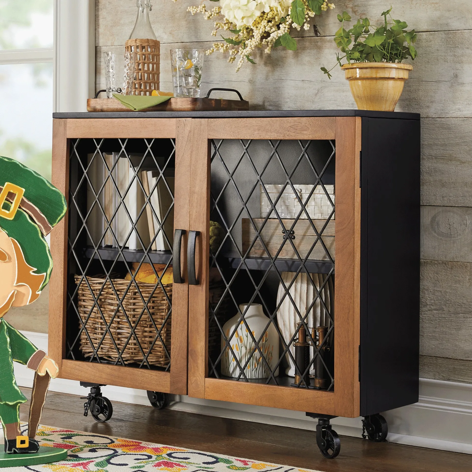 Stroud Mixed-Material Rolling Cabinet