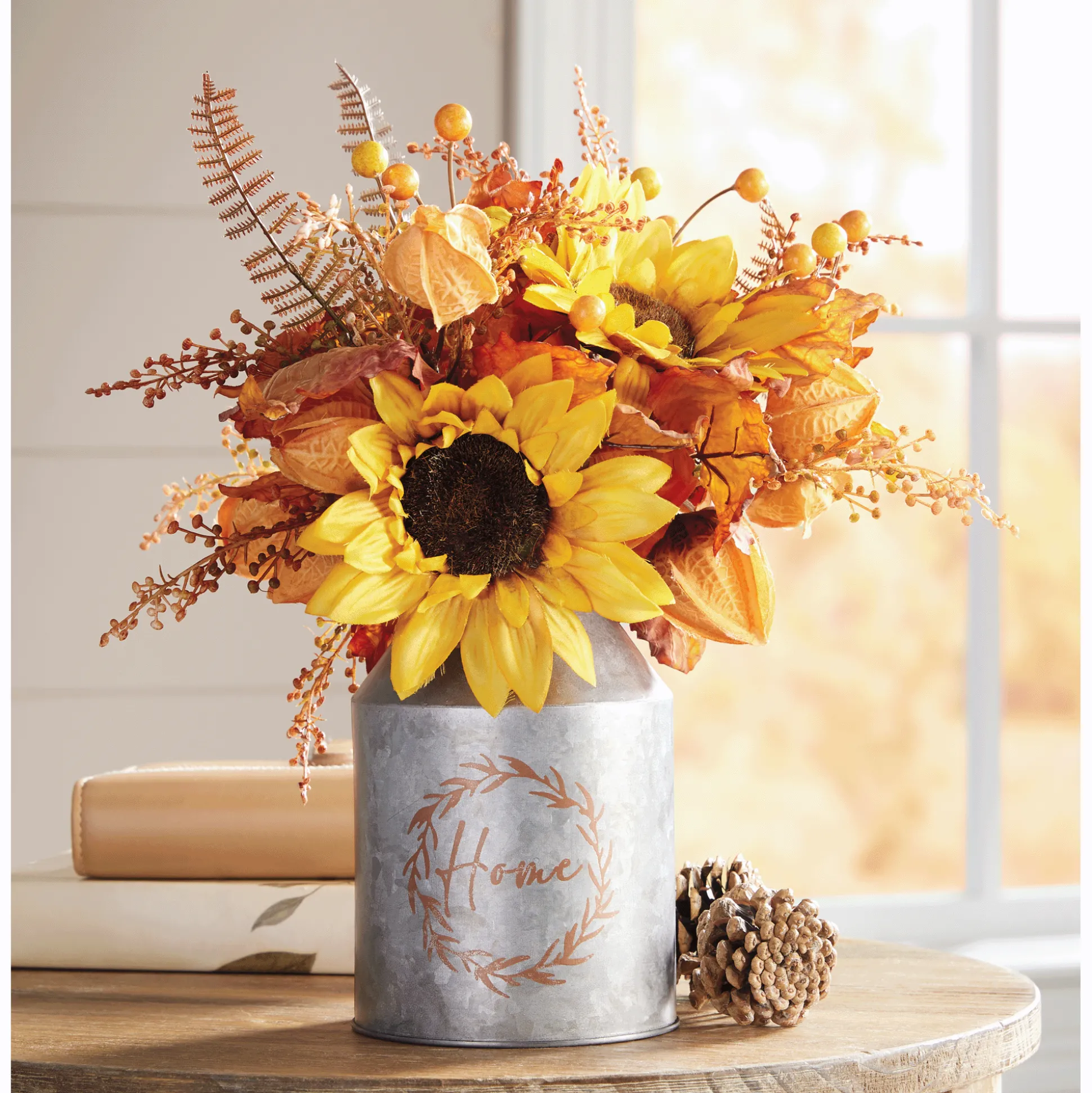 Sunflower and Chinese Lantern Arrangement