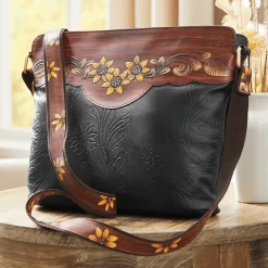 Sunflower Hand-Painted Leather Embossed Crossbody