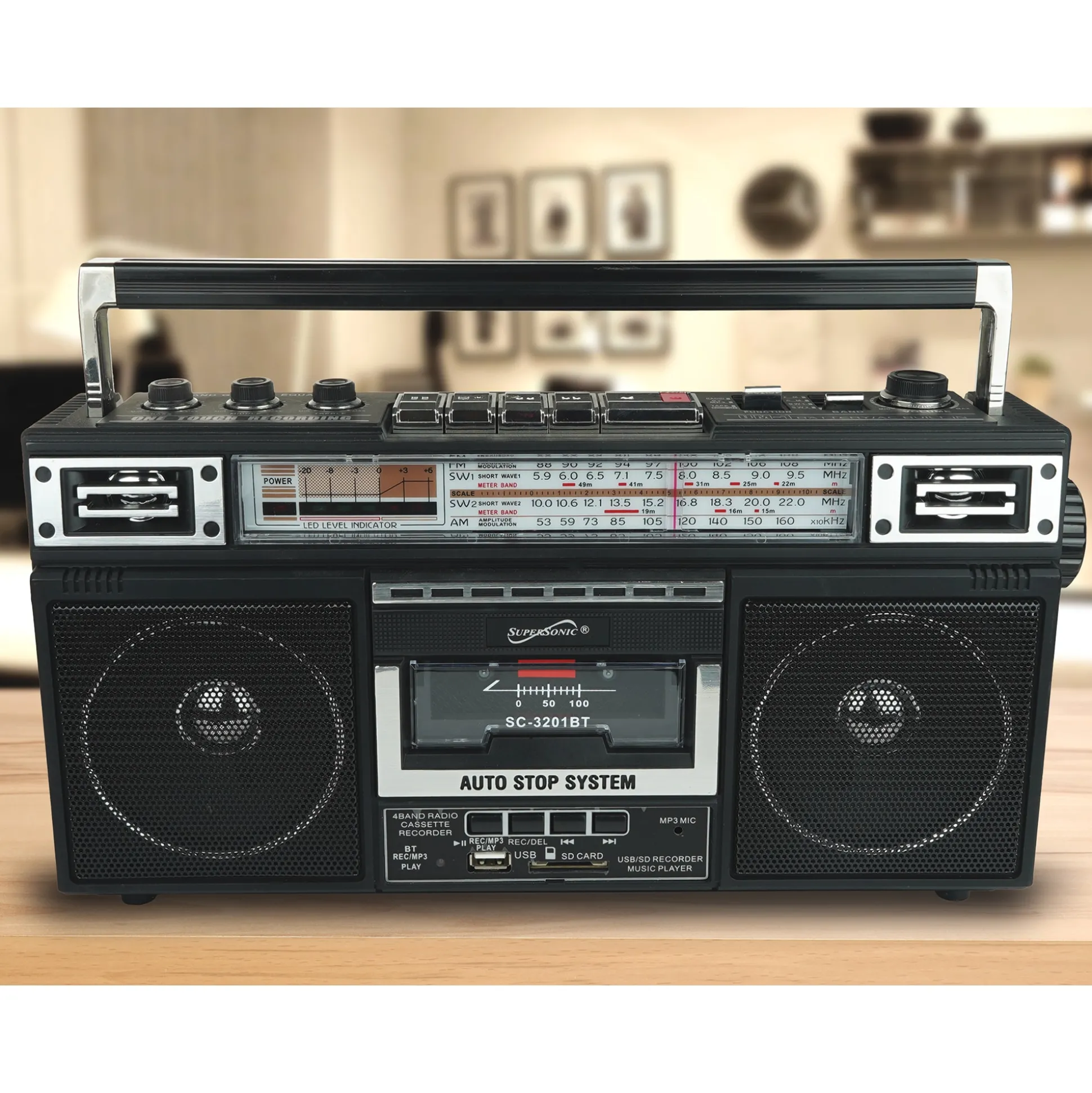 Supersonic 4-Band Radio and Cassette Player with Bluetooth