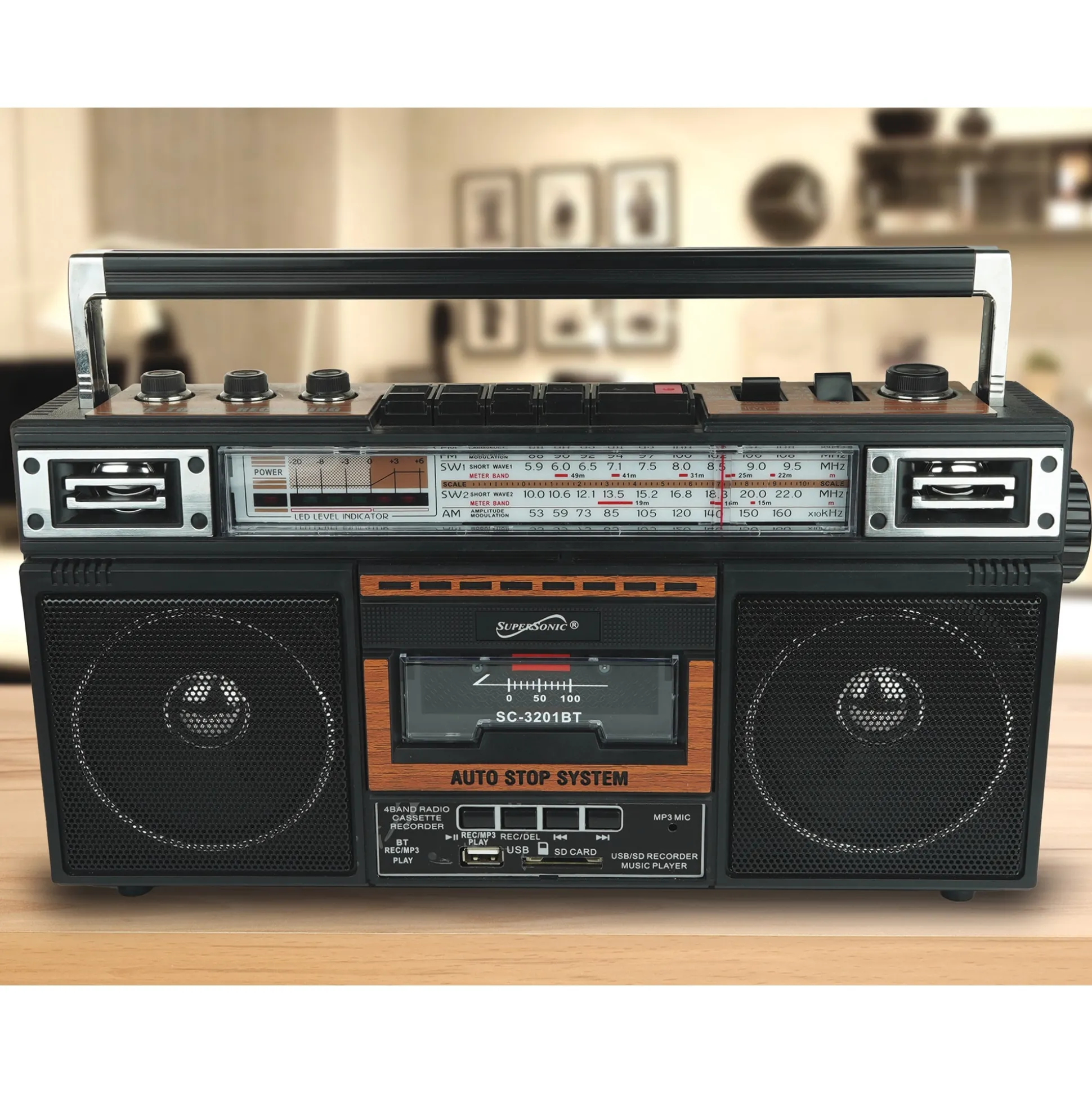 Supersonic 4-Band Radio and Cassette Player with Bluetooth