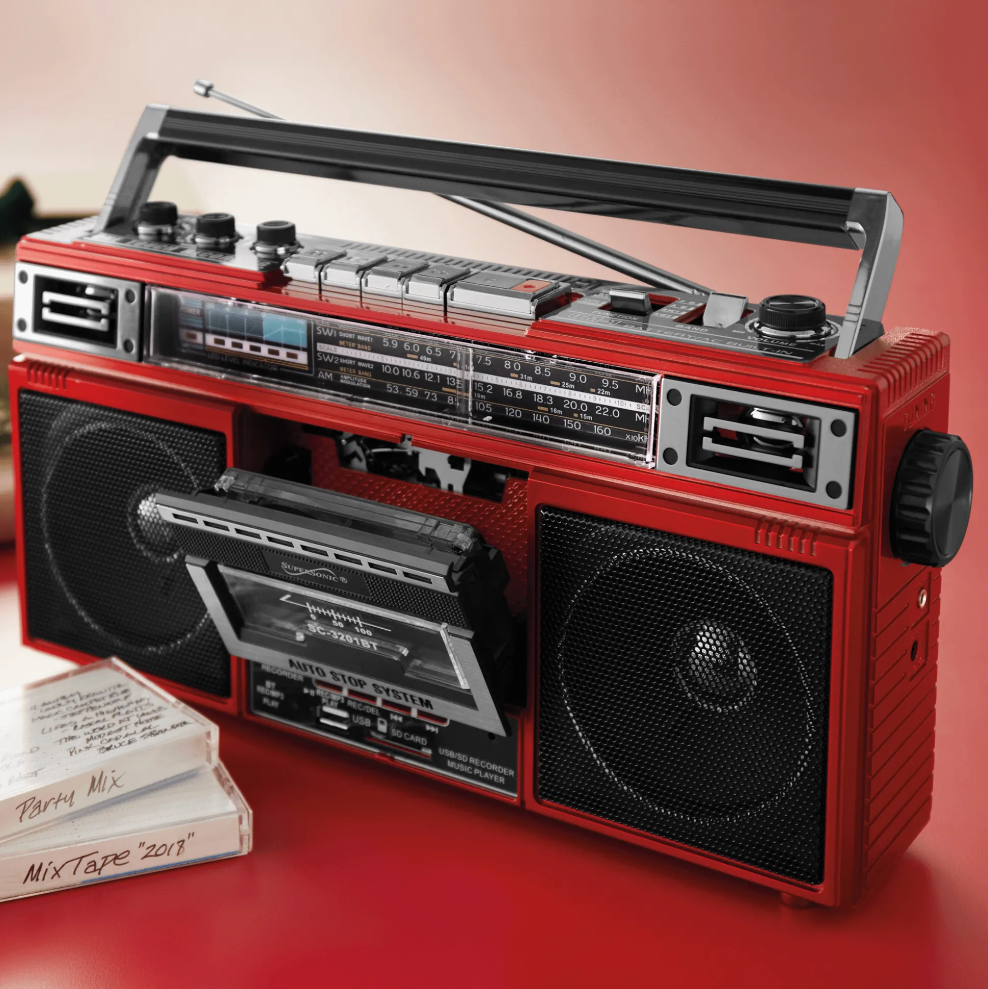 Supersonic 4-Band Radio and Cassette Player with Bluetooth