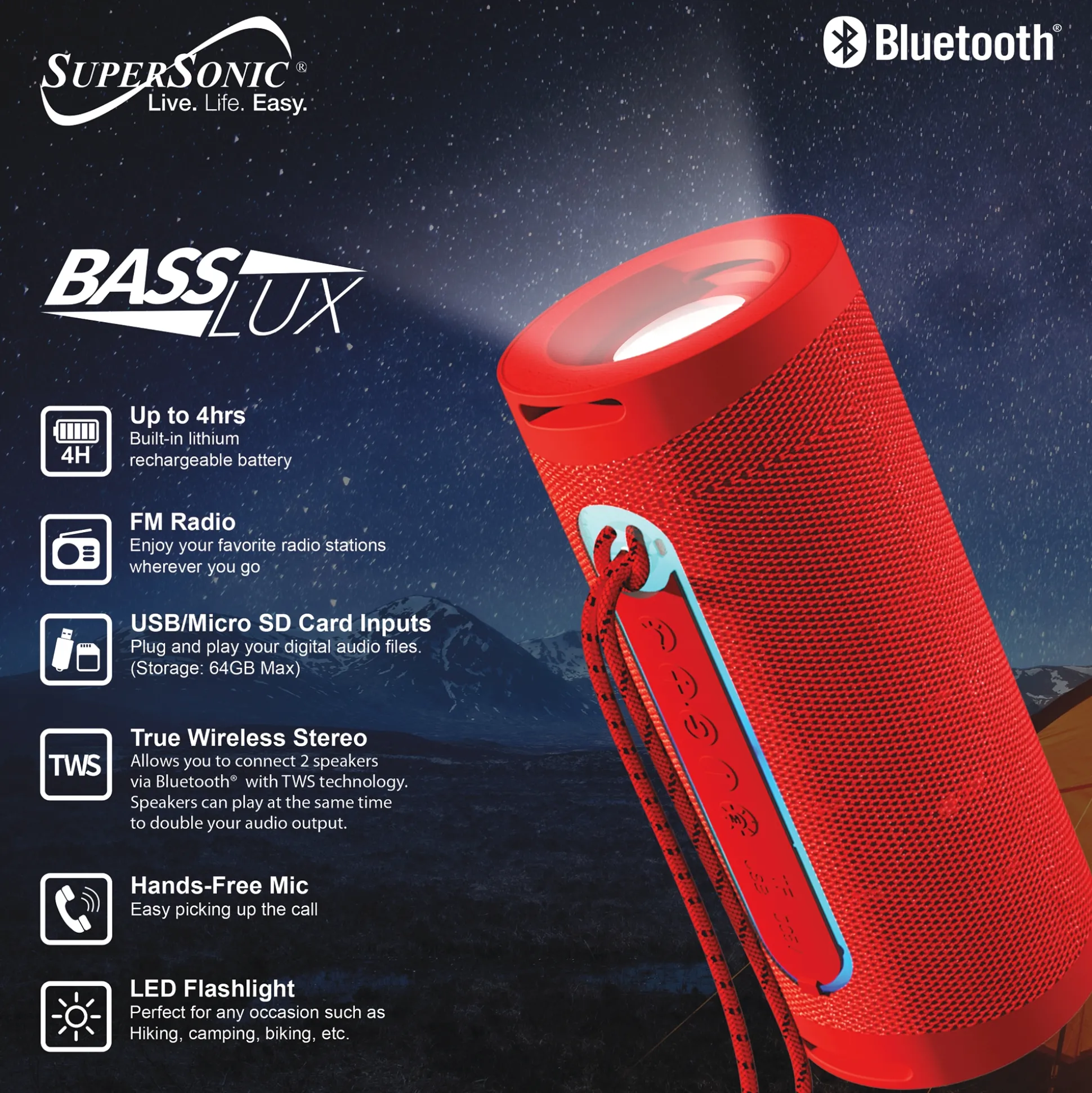 Supersonic Portable Speaker with Flashlight