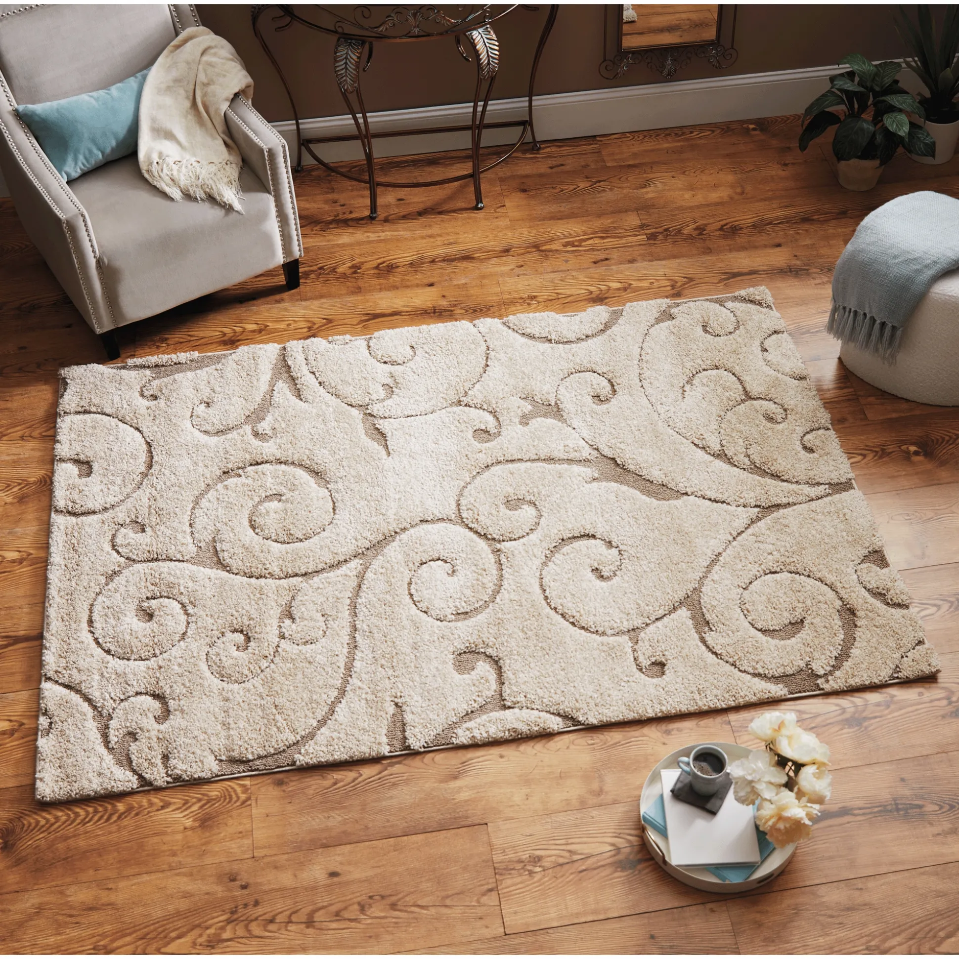 Textured Scroll Shag Rug