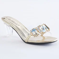 The Classique Vinyl Rhinestone Slide for Women with a Clear 2.5