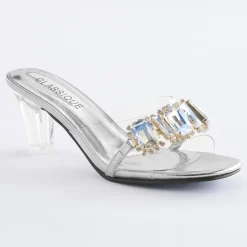The Classique Vinyl Rhinestone Slide for Women with a Clear 2.5