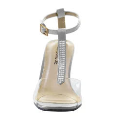 The Marnie Sandal with Rhinestone Strap and 2.5” Clear Acrylic Heel