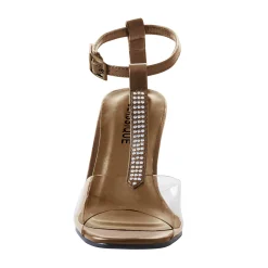 The Marnie Sandal with Rhinestone Strap and 2.5” Clear Acrylic Heel