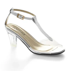 The Marnie Sandal with Rhinestone Strap and 2.5” Clear Acrylic Heel