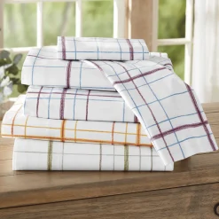 200-Thread Count Portuguese Cotton Plaid Sheet Set