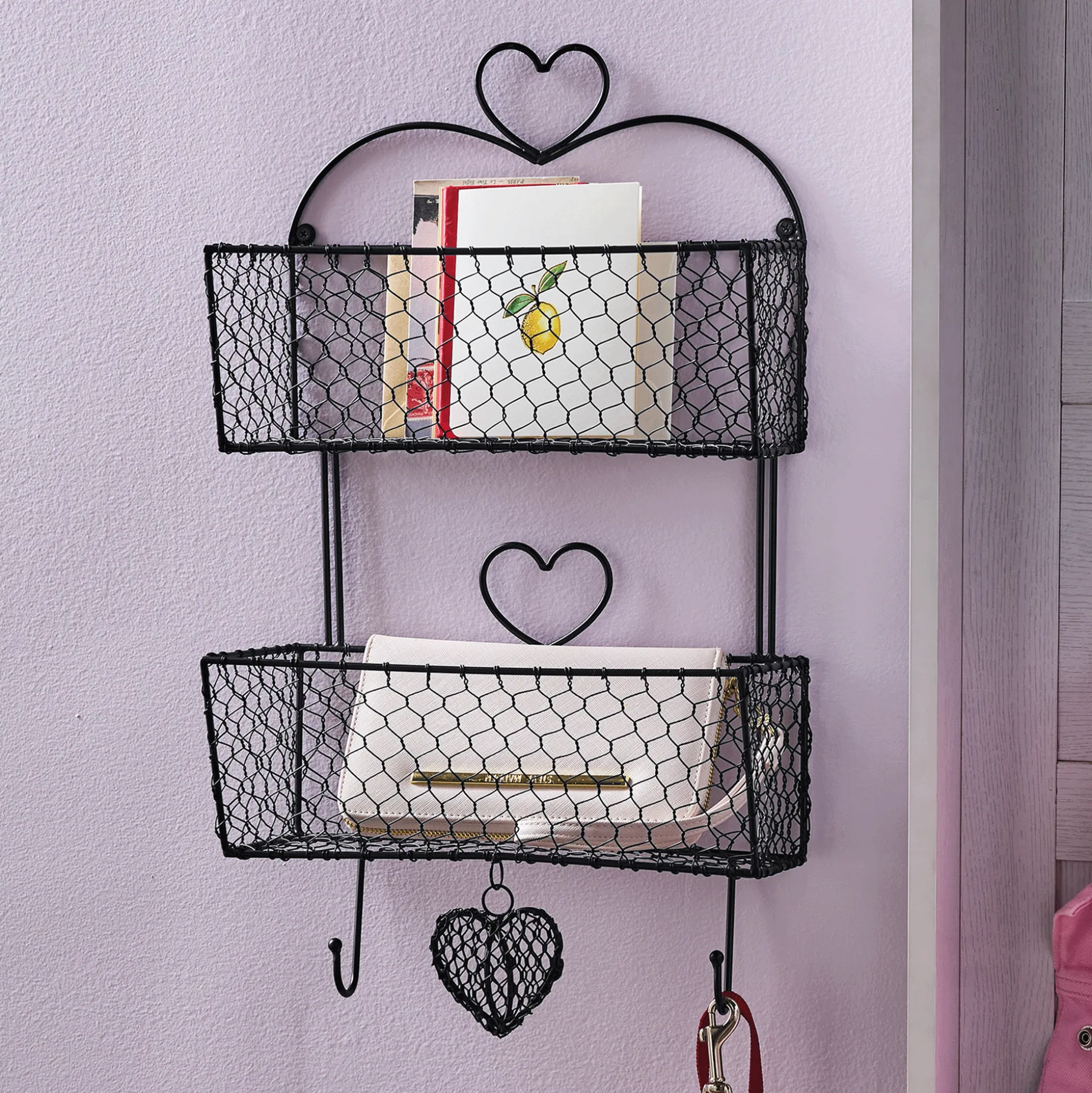 Tiered Wall Basket with Hearts