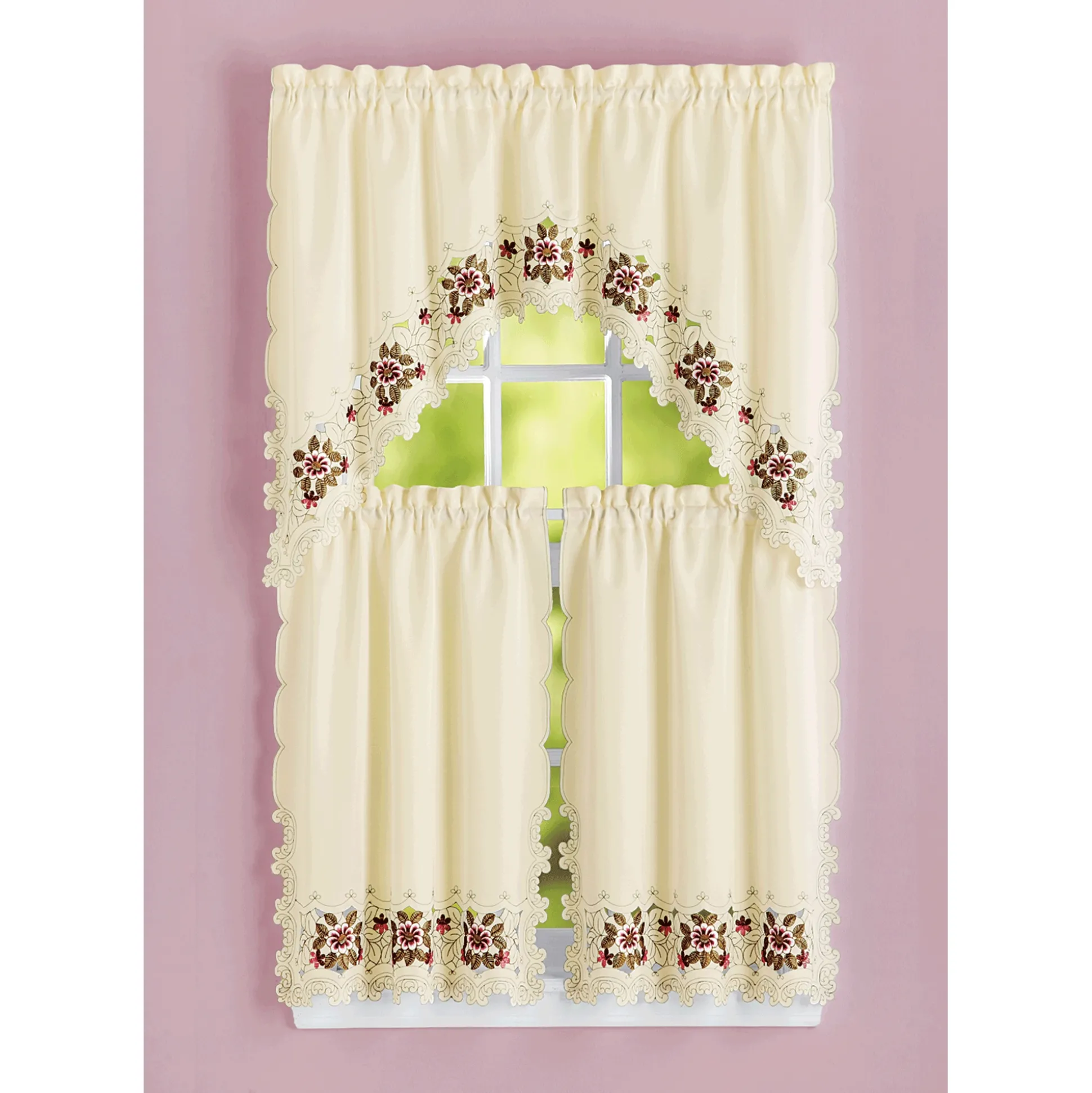 Tina Embroidered Cutwork Curtain Set