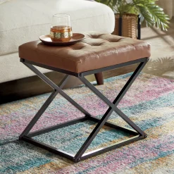 Tufted X-Frame Ottoman