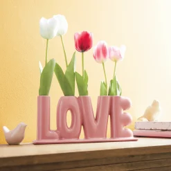 Tulips in Ceramic Love Vase
