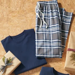 Value 2-Piece Men's PJ Set with Crew Top and Plaid Bottoms