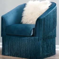 Velvet Fringe Barrel Accent Chair