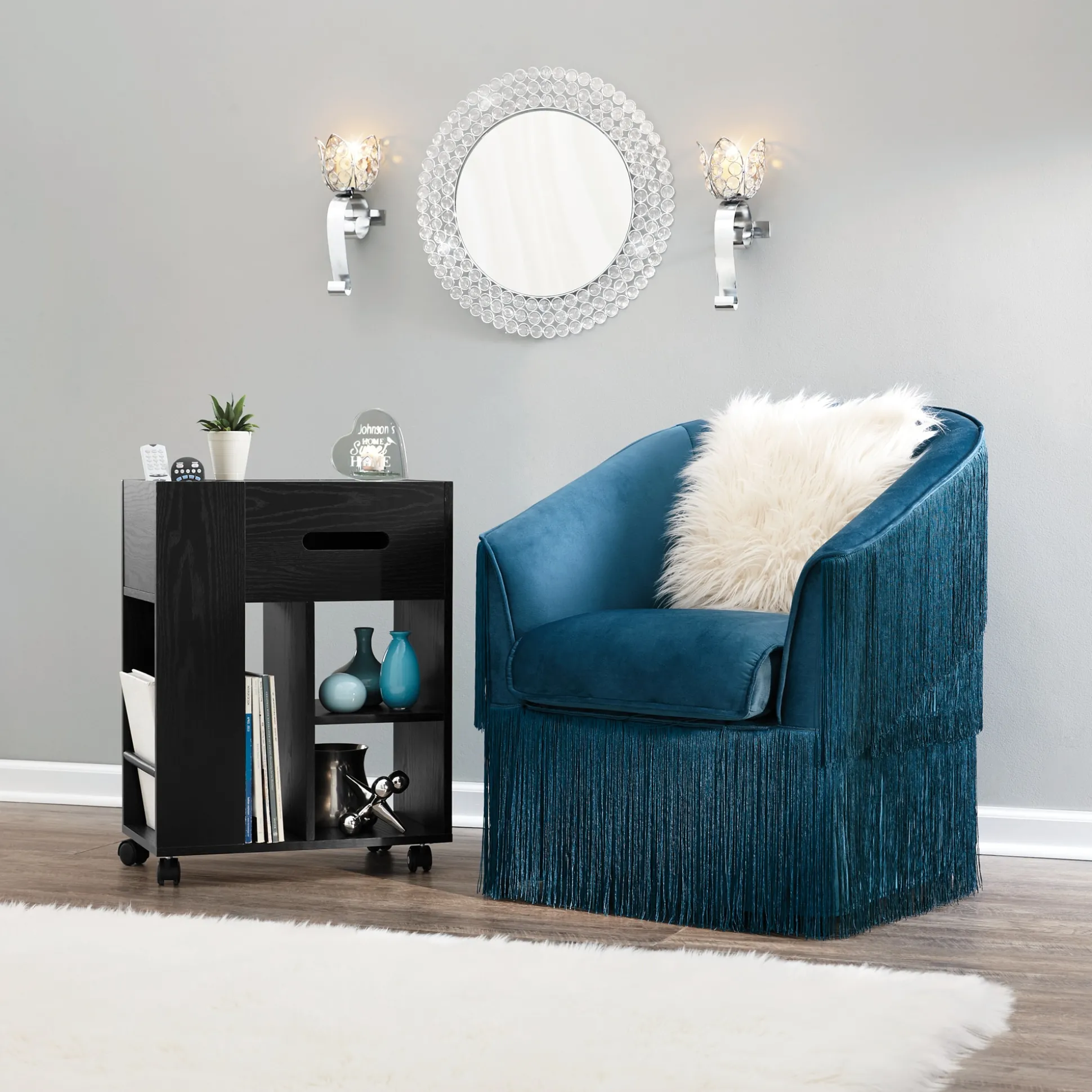 Velvet Fringe Barrel Accent Chair